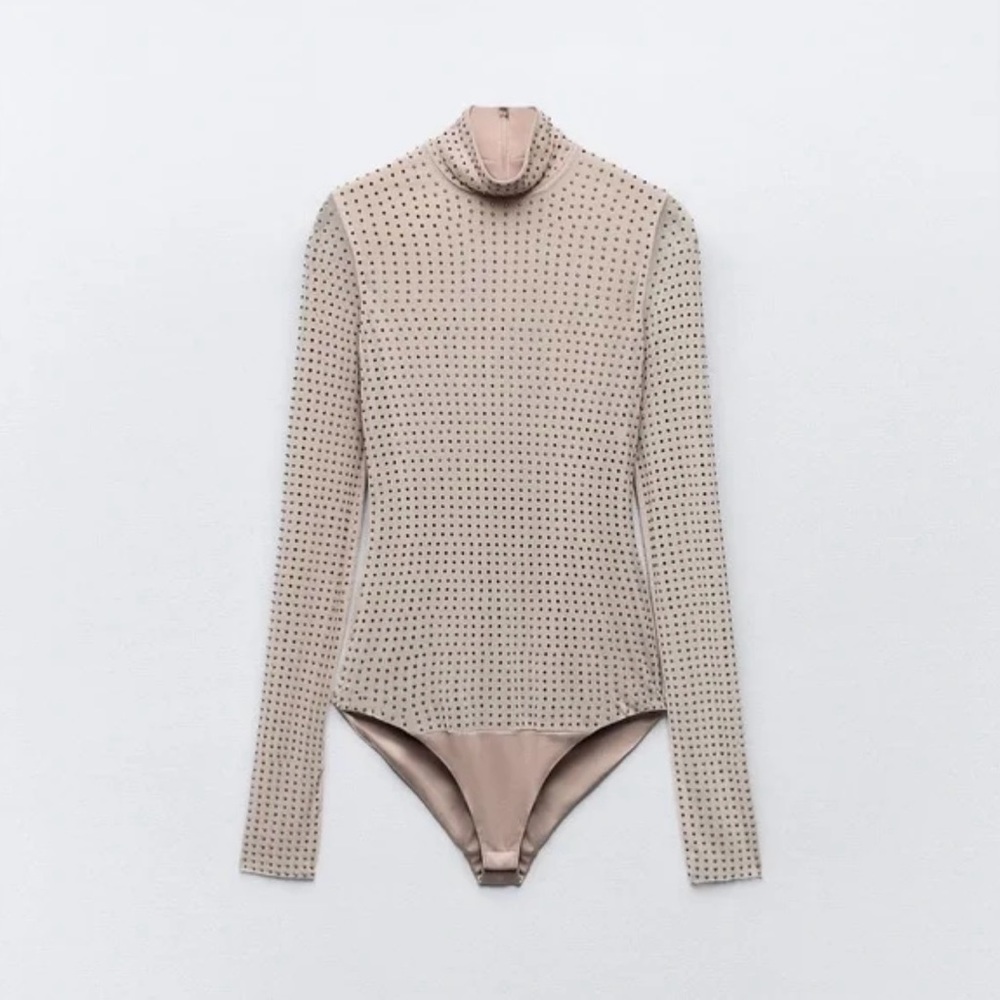 Zara NWOT mesh nude rhinestone bodysuit size S